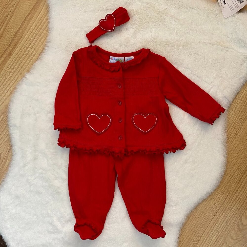 3-Piece Red Heart Ruffle Matching Set 3 Months